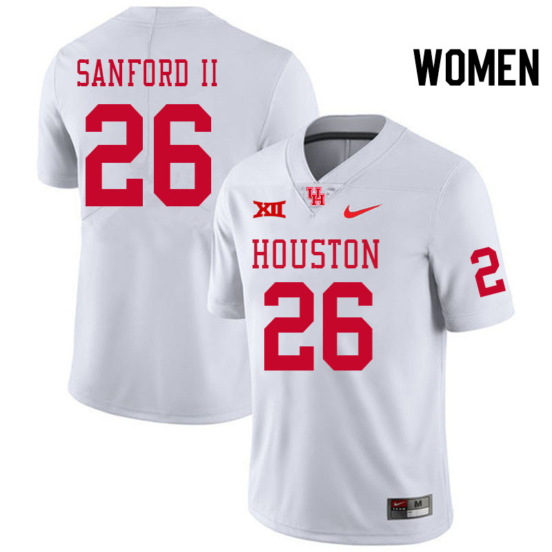 Women #26 Re'Shaun Sanford II Houston Cougars Big 12 XII College Football Jerseys Stitched-White - Click Image to Close